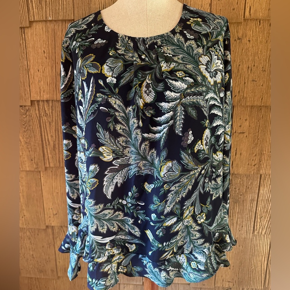 Ann Taylor Factory Blue Bohemian Floral Blouse